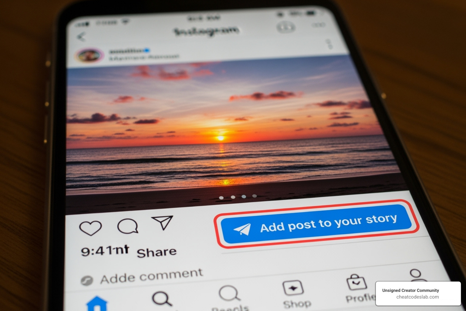 Instagram interface with the paper airplane 'share' icon and the 'Add to story' button highlighted - ig share post to story Instagram interface with the paper airplane 'share' icon and the 'Add to story' button highlighted - ig share post to story