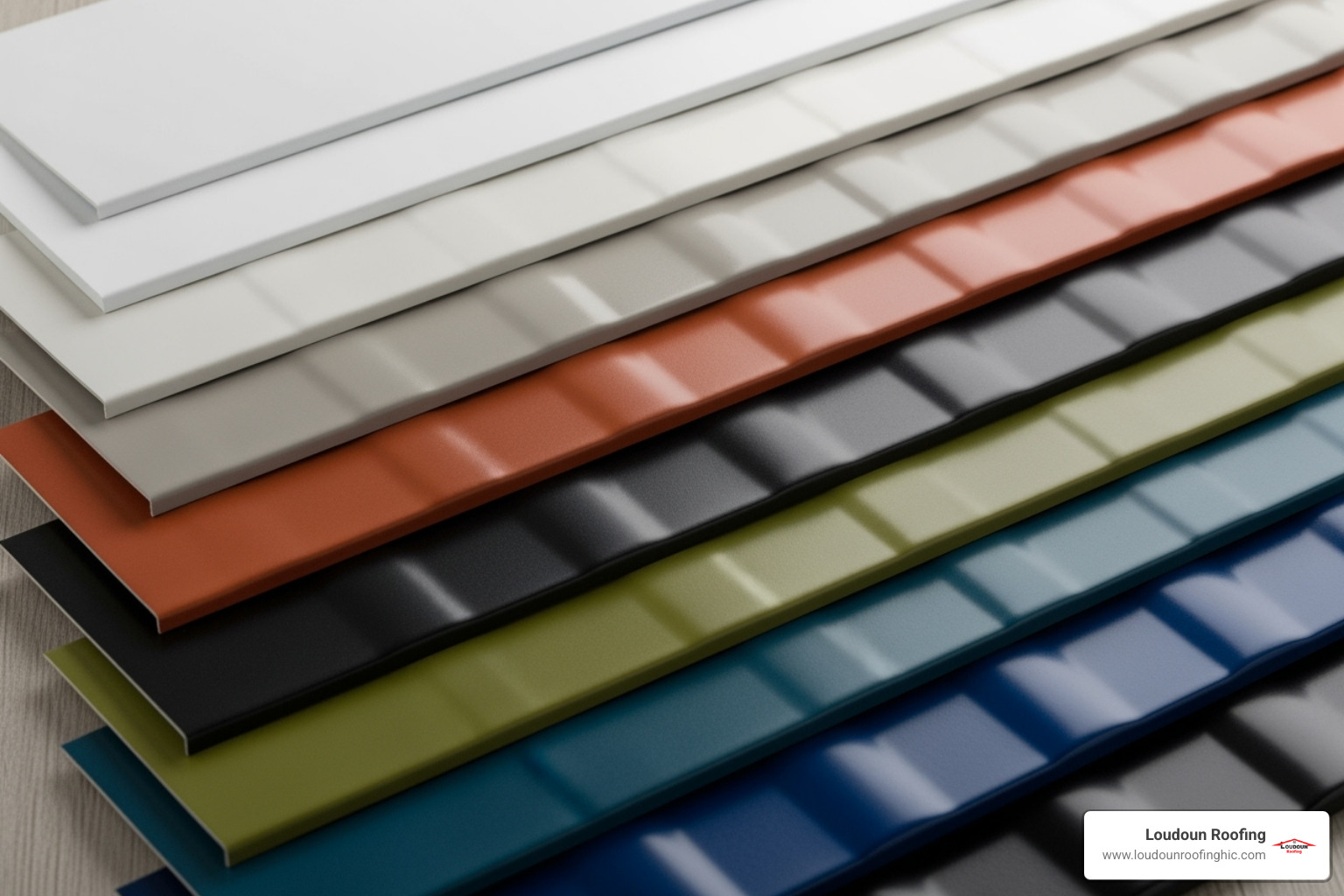 Various metal roof color swatches, from light to dark - energy efficient metal roof