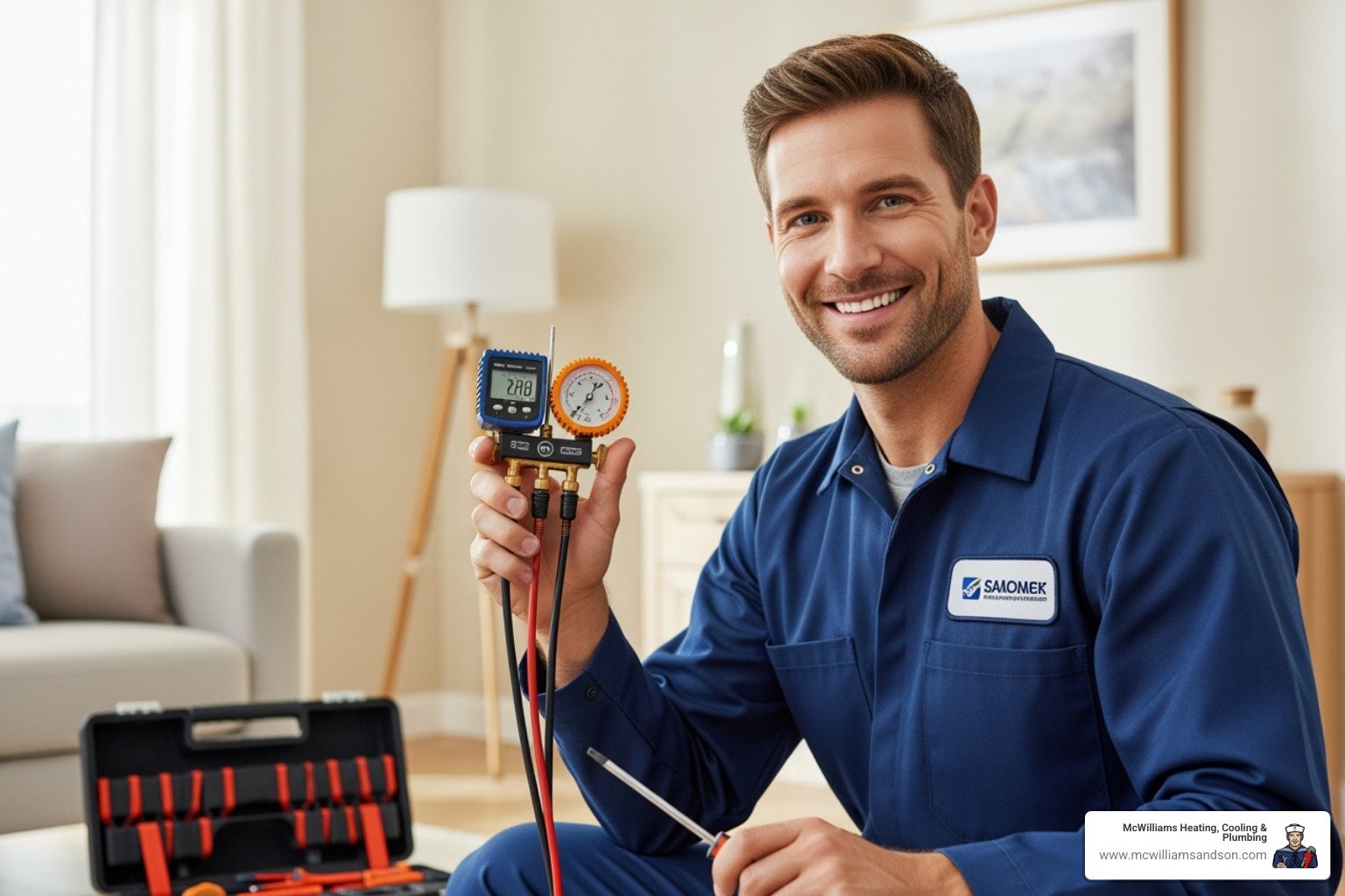 Professional, friendly HVAC technician with tools - hvac installation nacogdoches tx