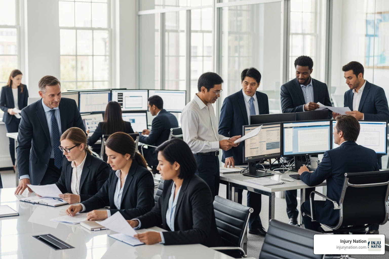 A diverse group of lawyers in a modern office setting - wrongful death lawyer