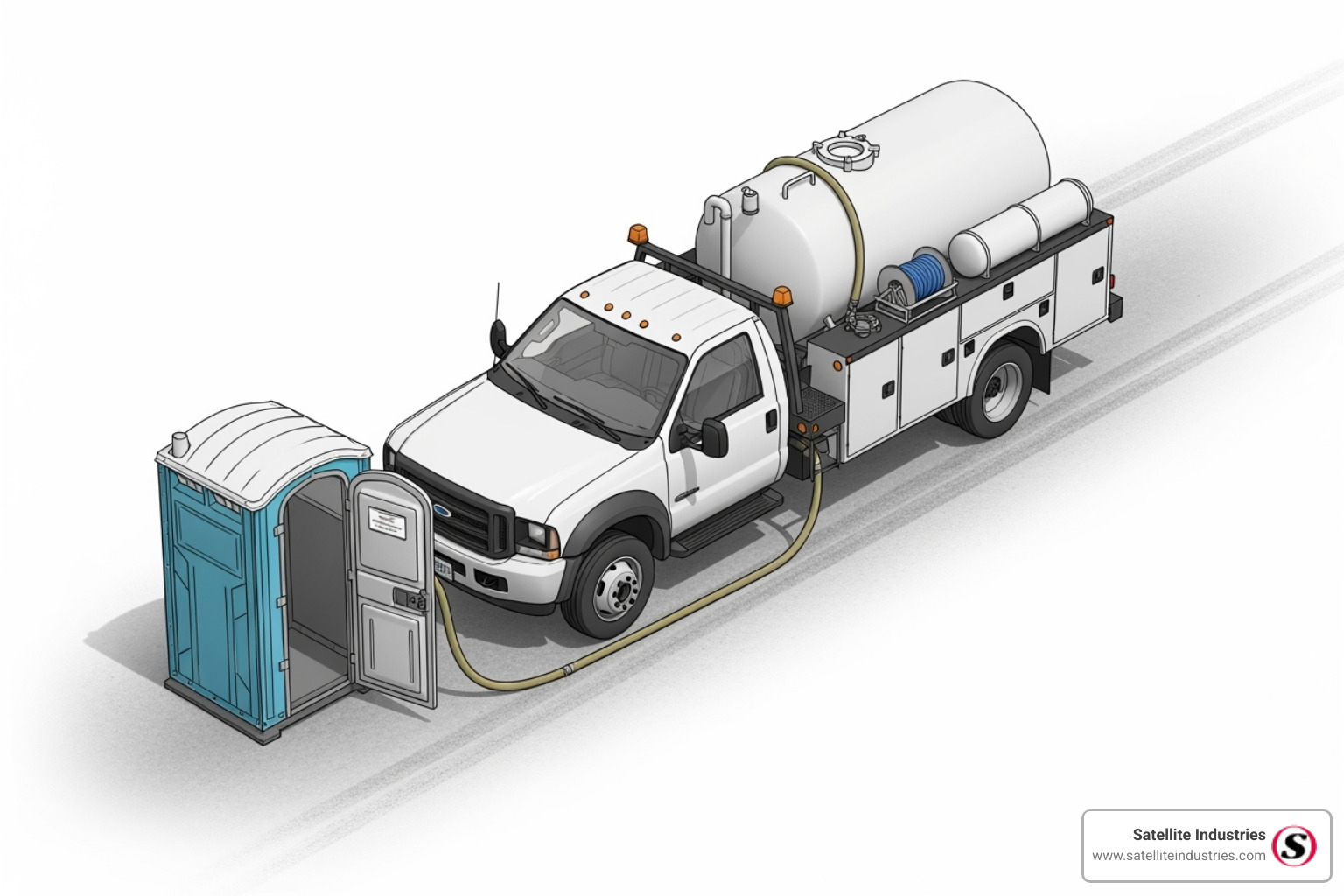 Diagram illustrating the recommended clearance space around a portable toilet for delivery truck access and servicing - portable toilet dimensions