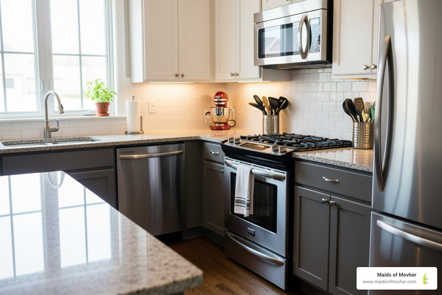 Pristine, organized kitchen after a professional cleaning - house cleaning liberty lake wa