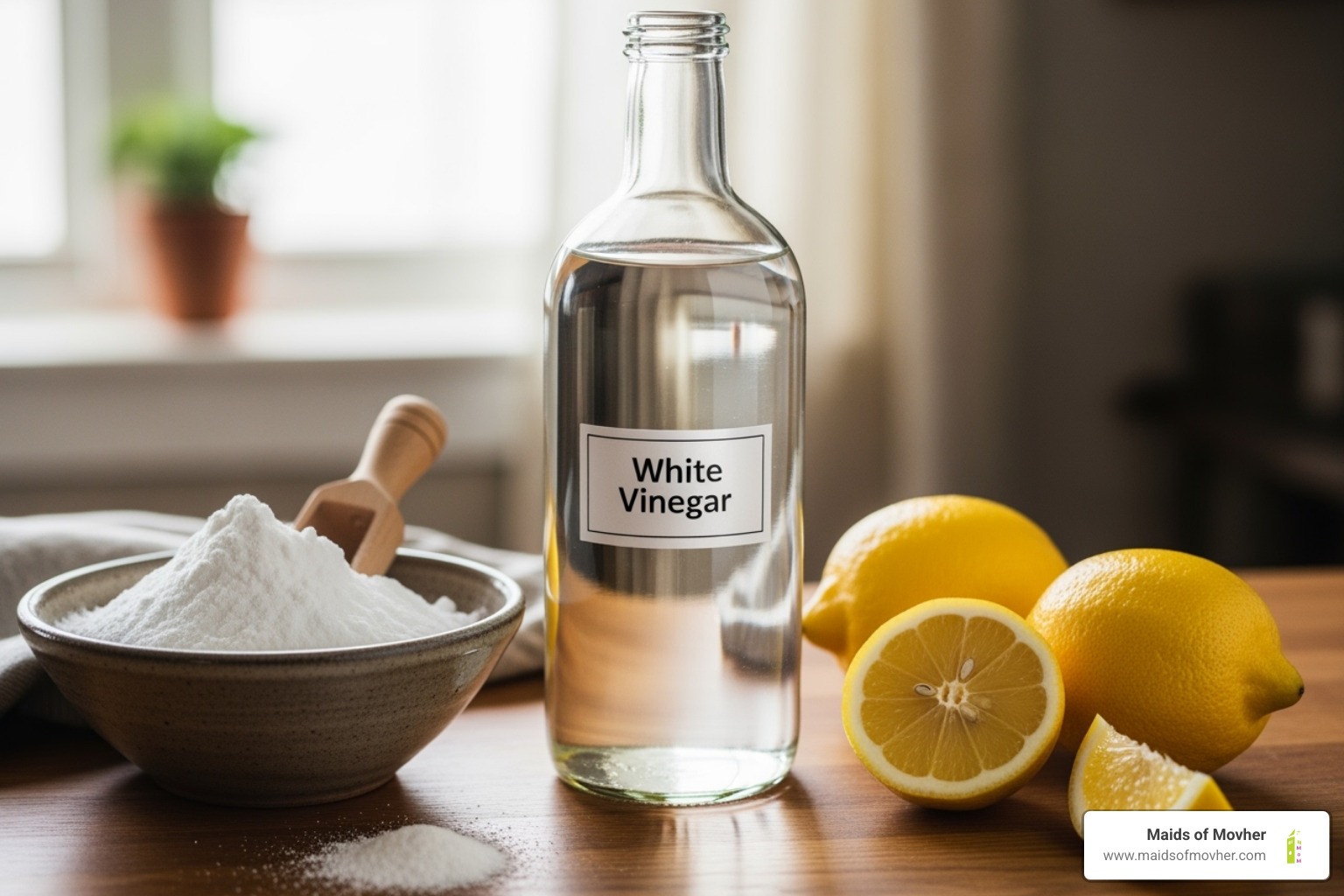 natural cleaning ingredients like vinegar, baking soda, and lemons - pet-friendly cleaning services washington