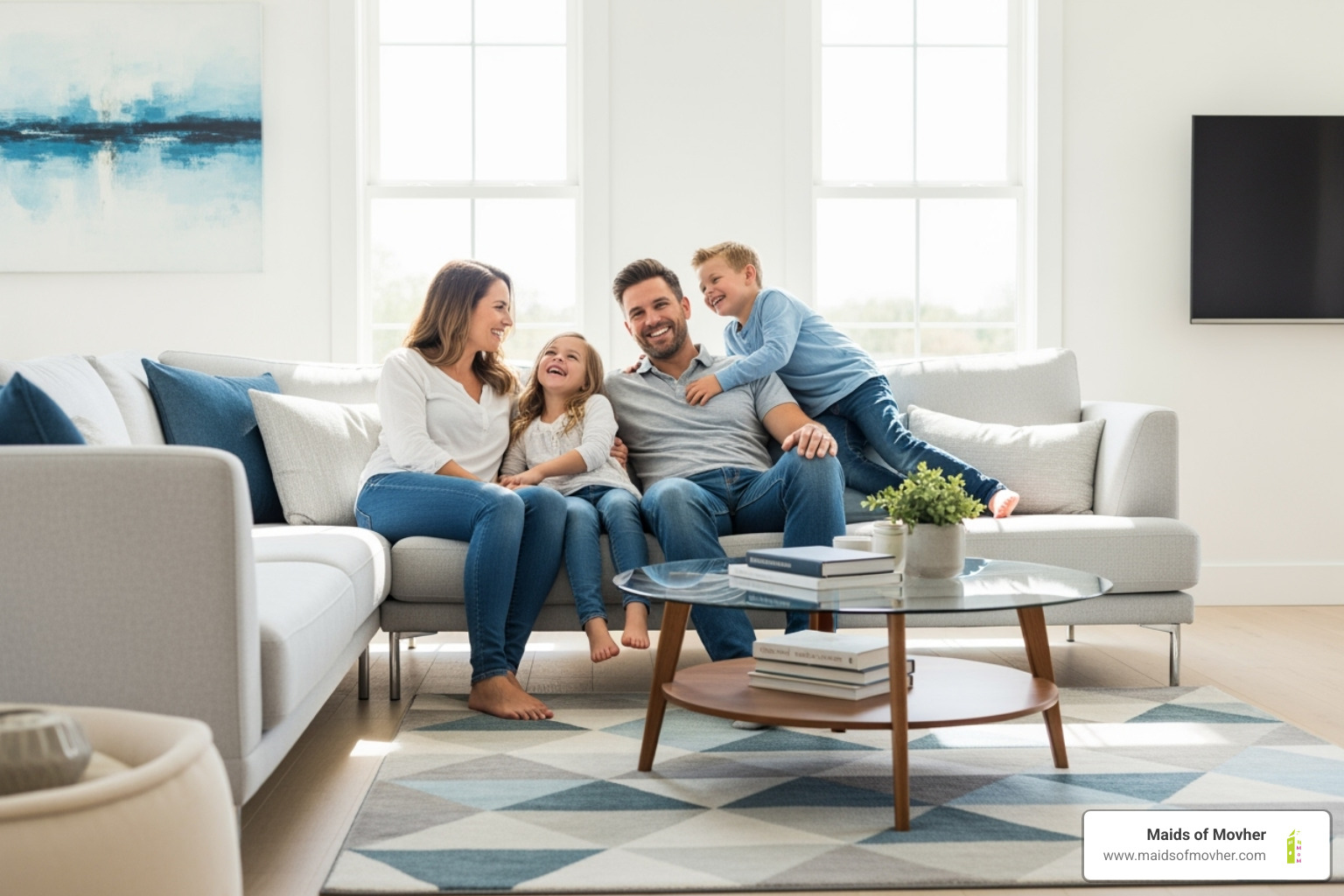 family relaxing in their clean home - house cleaning services airway heights wa