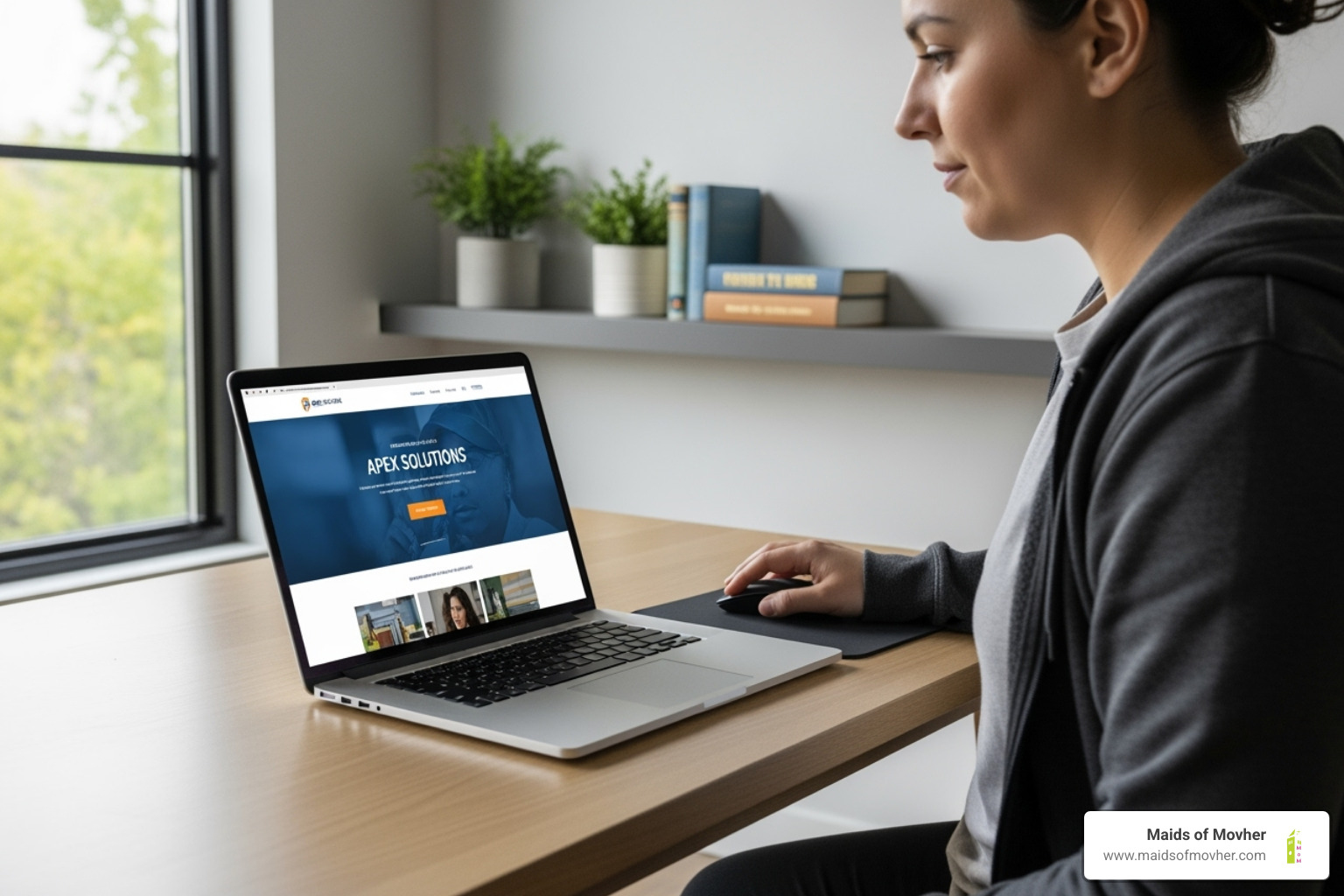 person on a laptop looking at the Maids of Movher website - dependable cleaning service washington