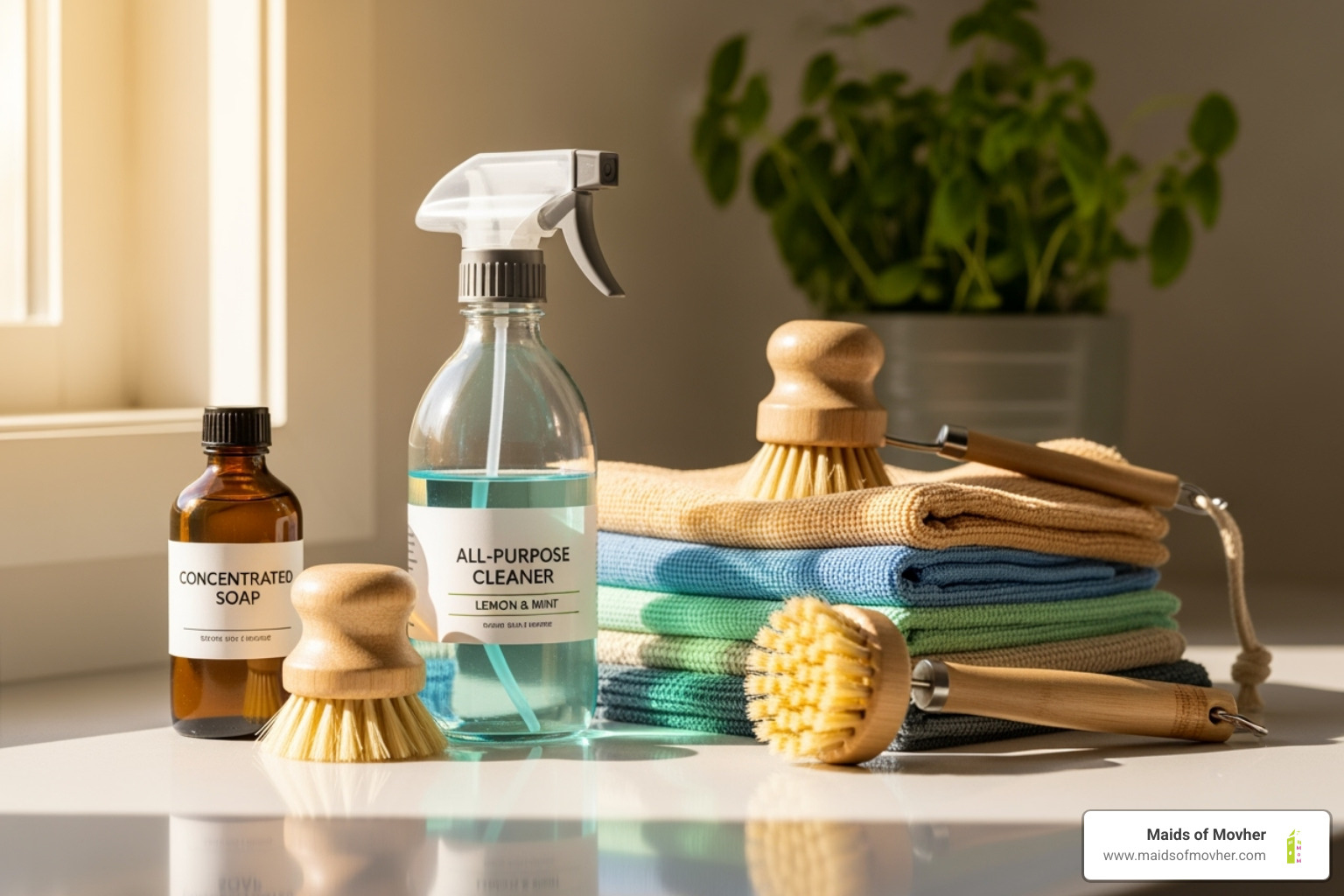 Eco-friendly cleaning products on a counter - cleaning for a reason washington