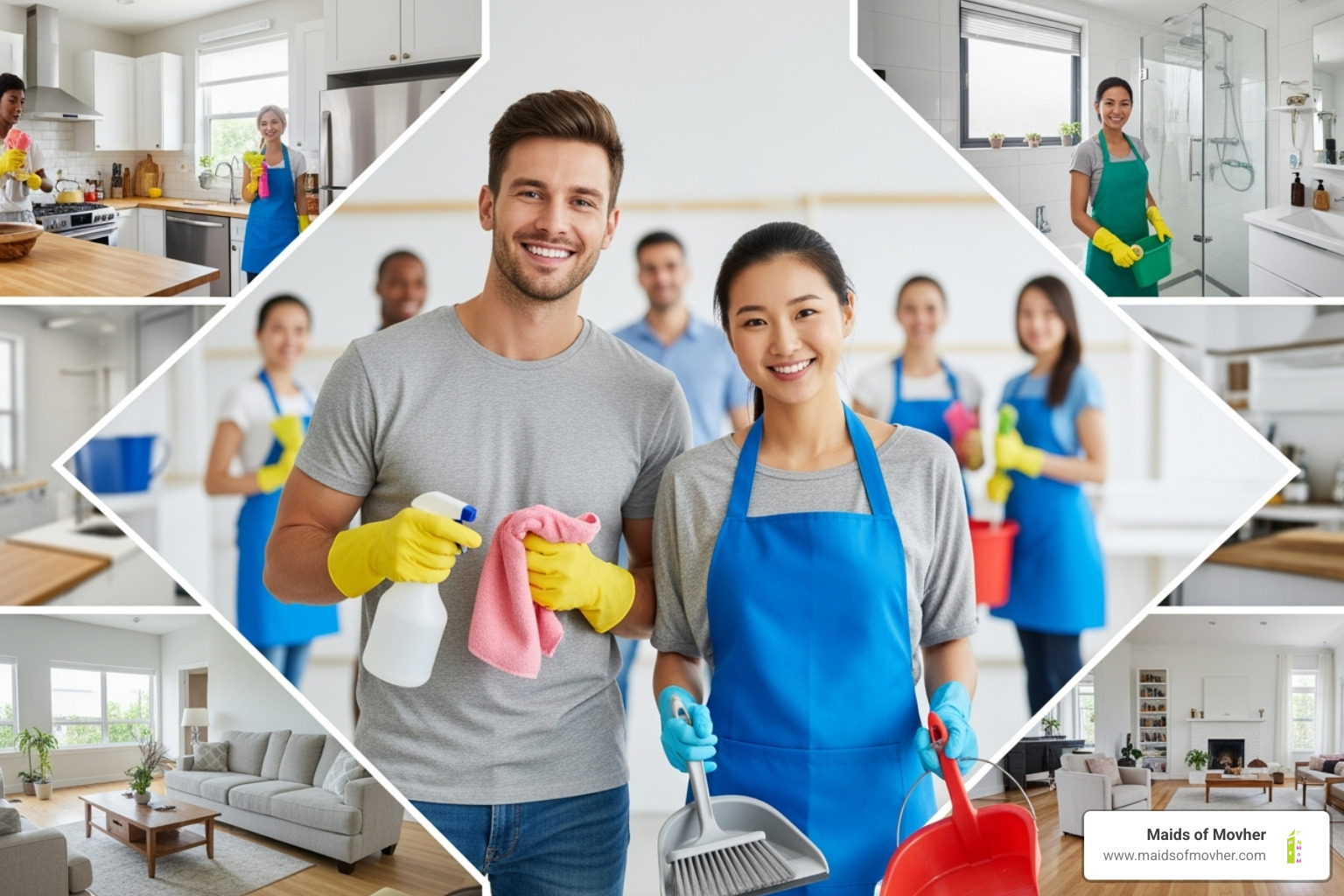 A collage showing smiling volunteers and clean homes - cleaning for a reason washington