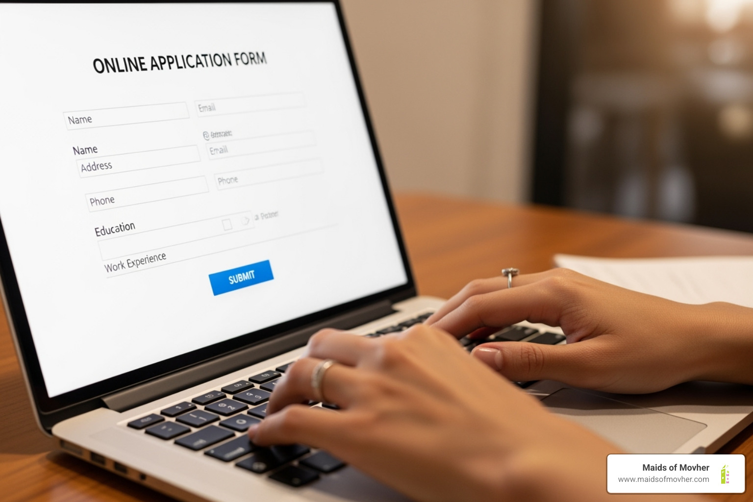 A person filling out an online form on a laptop - cleaning for a reason washington