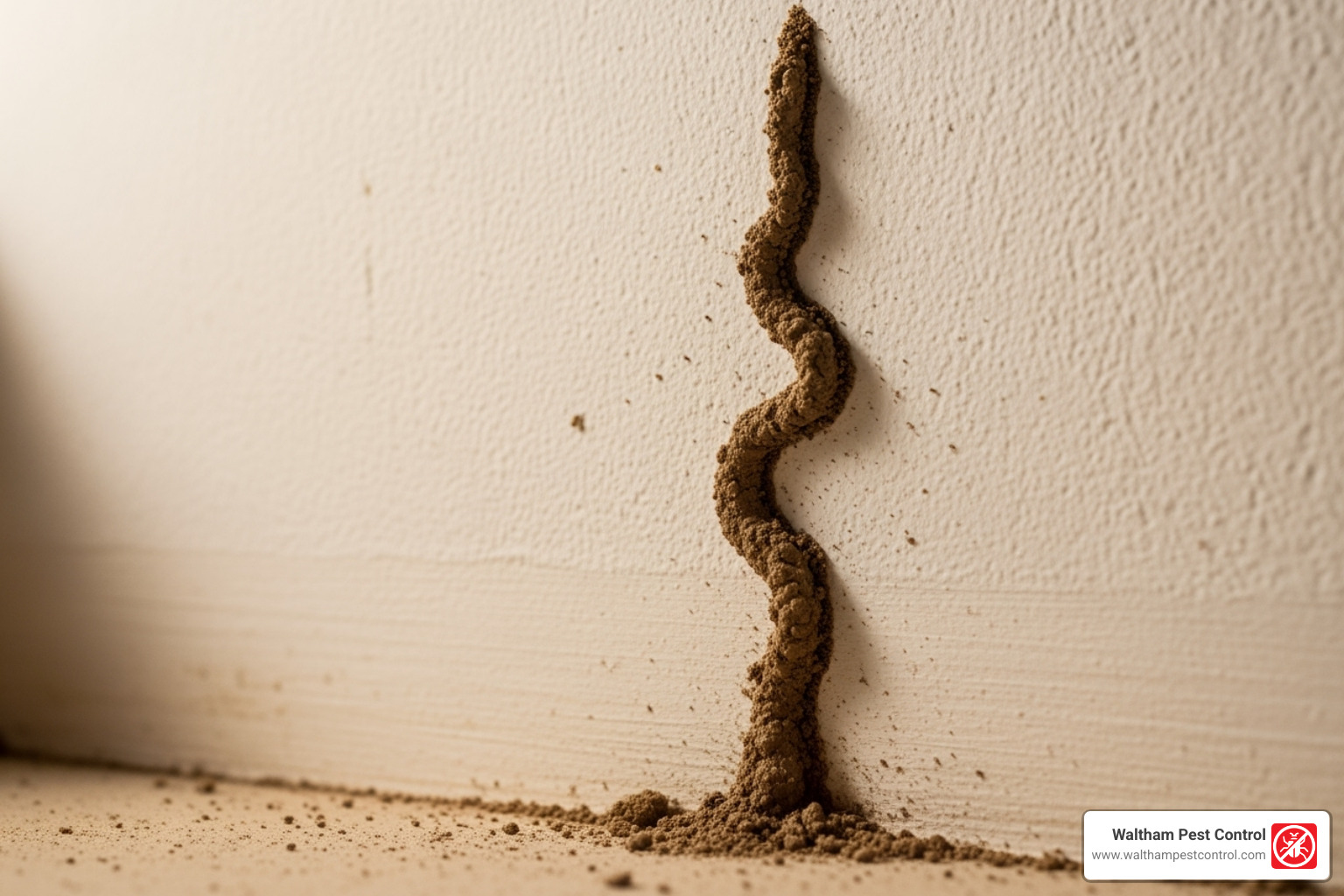 Termite mud tube extending up a wall - early stage signs of termites in ceiling Termite mud tube extending up a wall - early stage signs of termites in ceiling