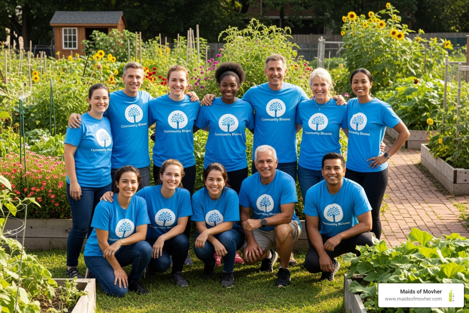 group of diverse volunteers posing together - charity cleaning service washington