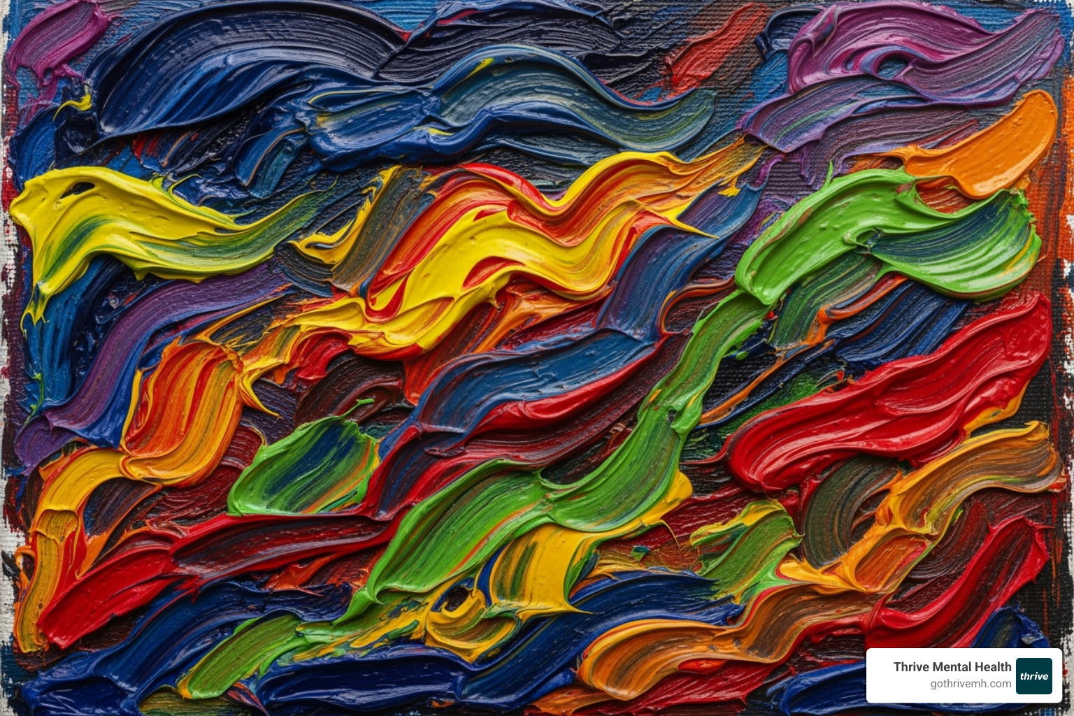 A close-up image of a vibrant, abstract painting created by a teenager, showcasing a mix of bold colors and dynamic brushstrokes, conveying strong emotions. - art therapy for teenagers with behavioral issues