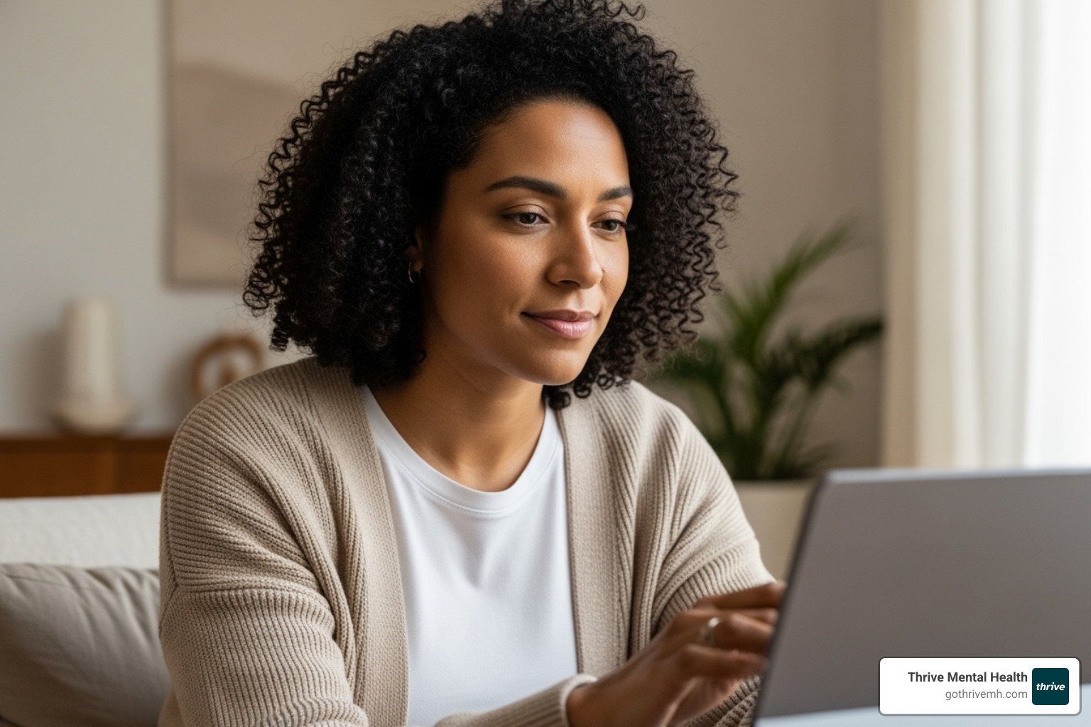 Person in virtual therapy session - Mental health support Florida