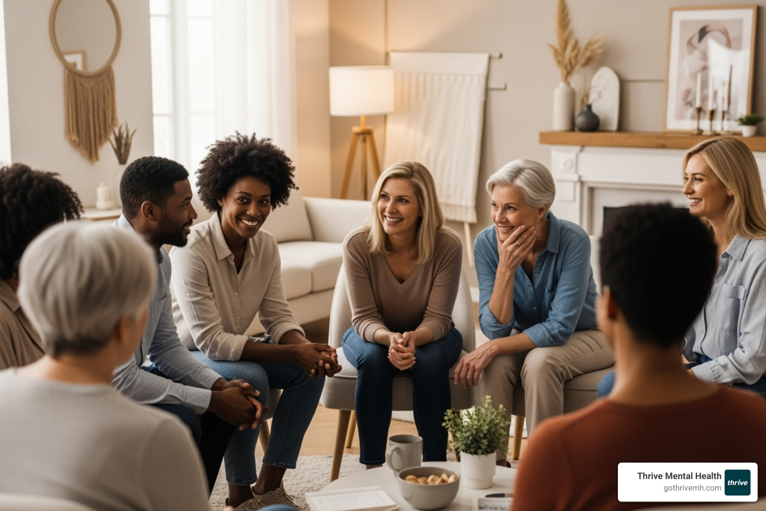 A diverse group of people engaging in a supportive group therapy session, symbolizing a community-based approach to mental health recovery - crisis intervention mental health services