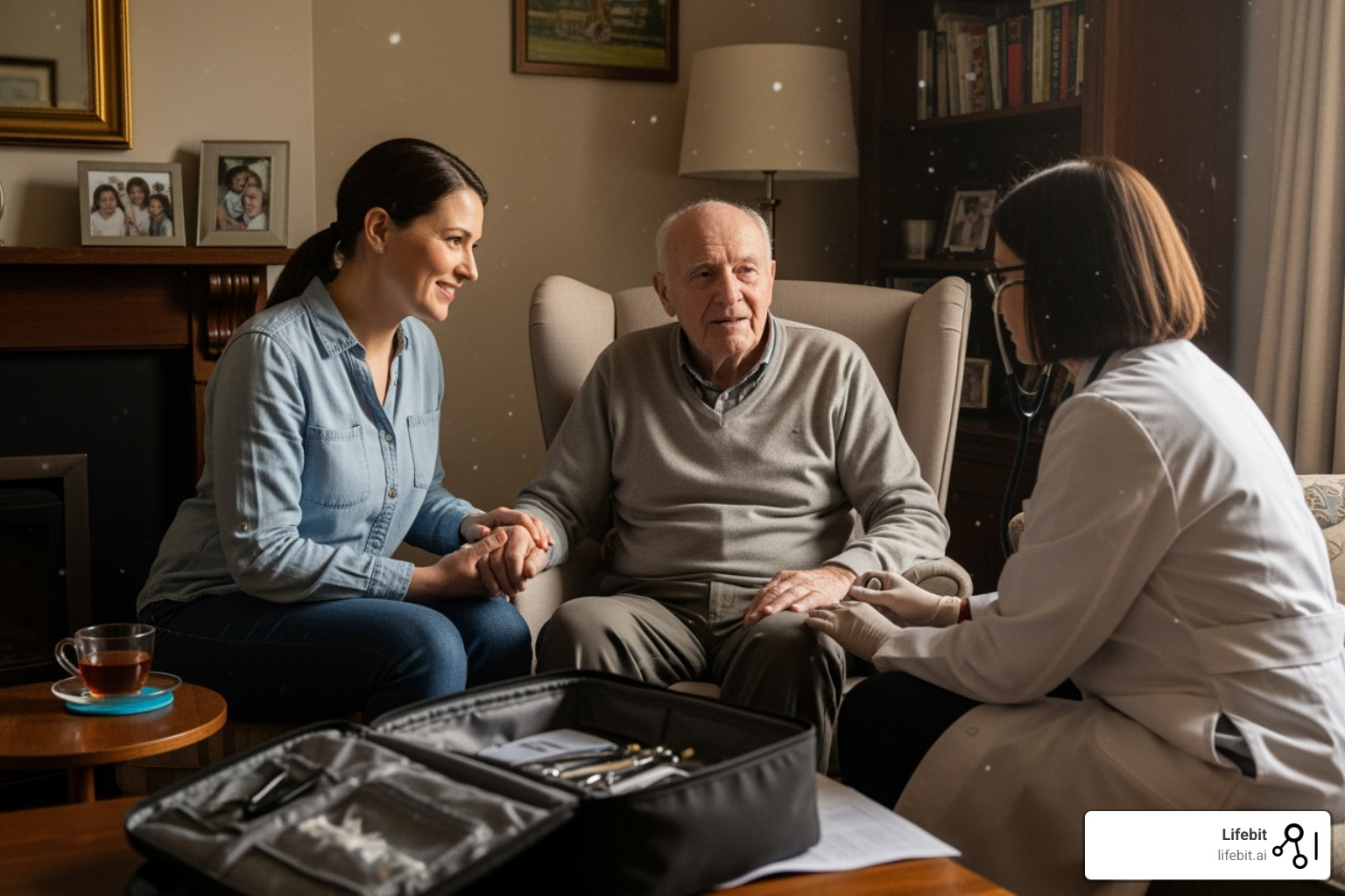 a family member supporting a patient during a home visit - clinical trial patient support