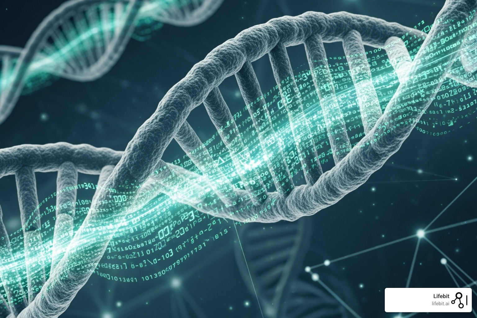 DNA helix with digital code, symbolizing precision medicine - AI healthcare Singapore