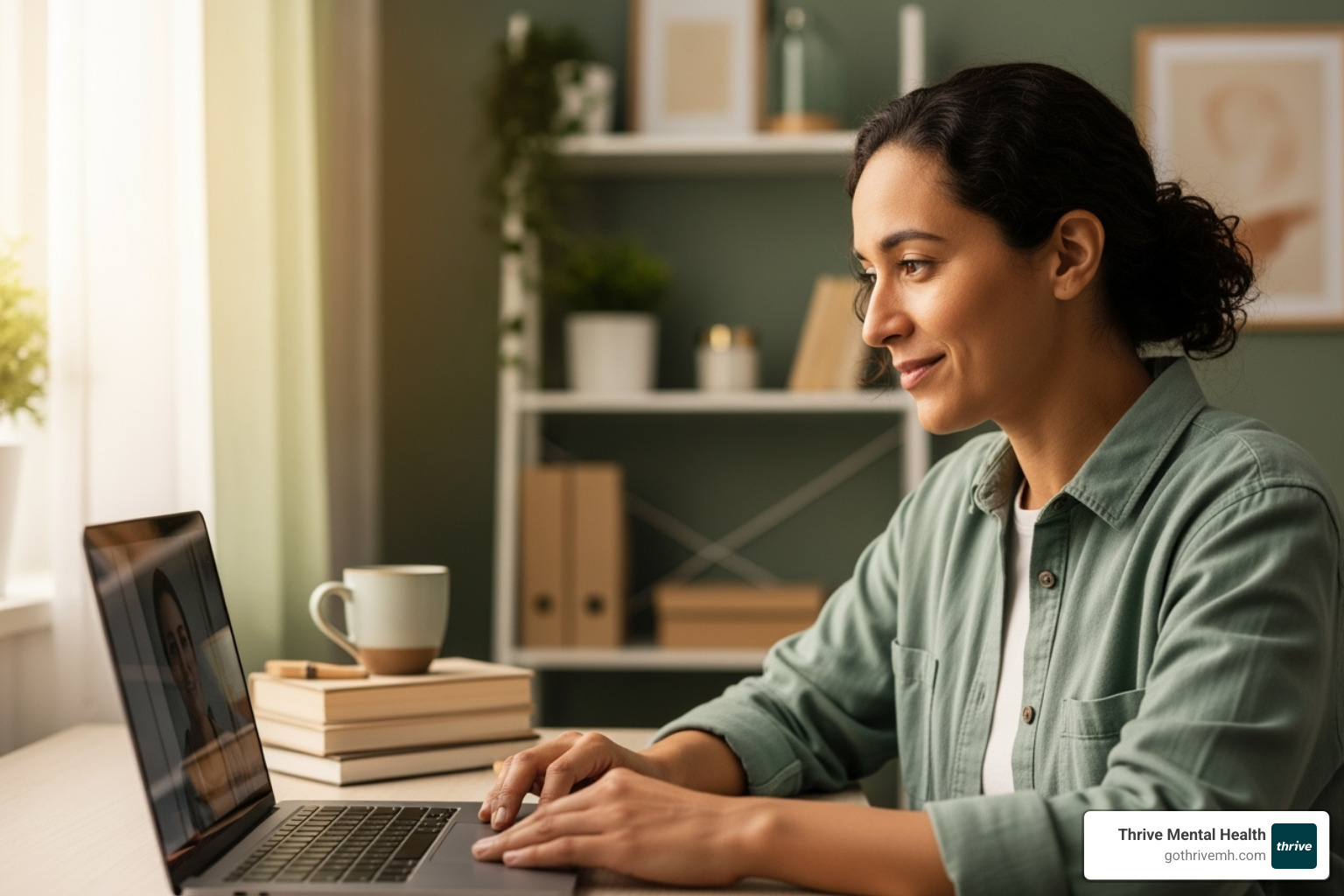 Image of a person talking to a therapist on a laptop - Mental Health