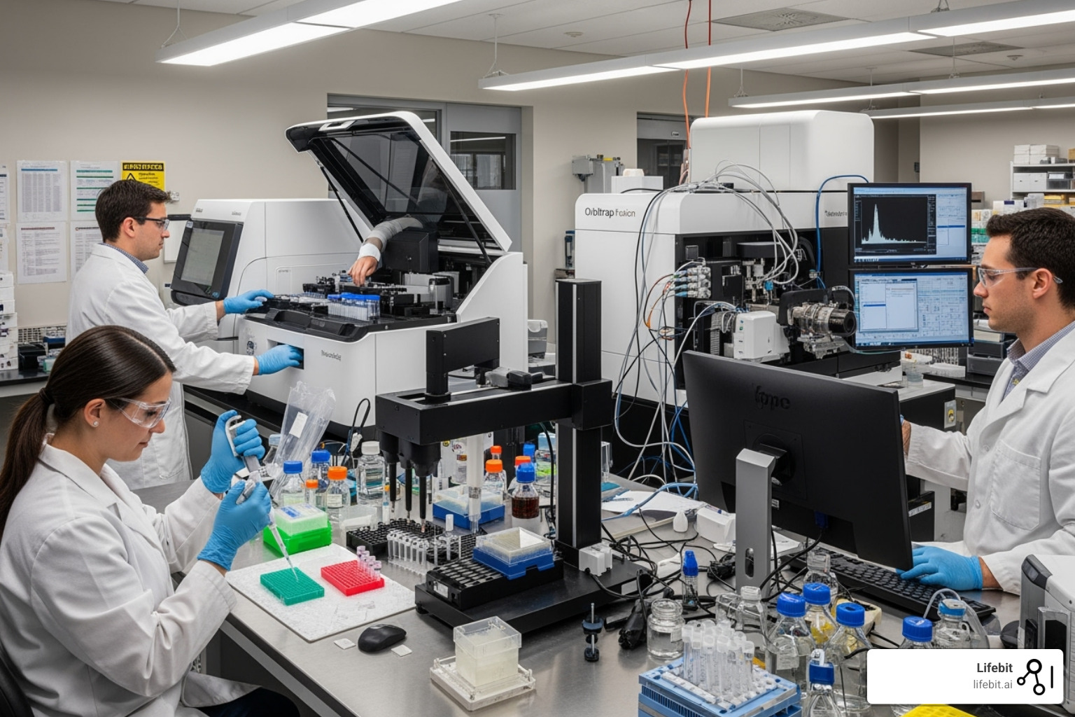 lab workflow showing sample processing for NGS and mass spectrometry - biomarker findy companies