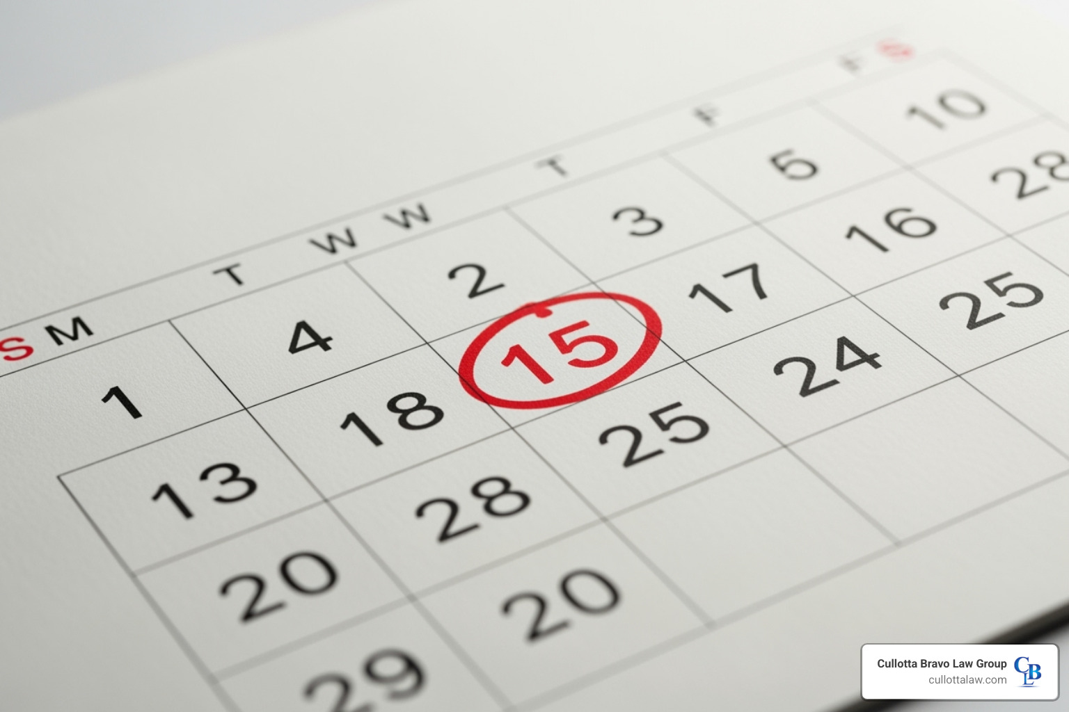 Calendar with a deadline circled - Denied workers comp