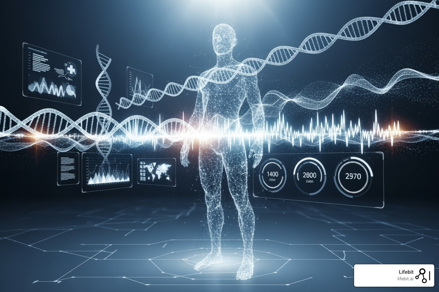 illustrating the concept of a 'digital twin' created from diverse data sources - AI-driven clinical trials