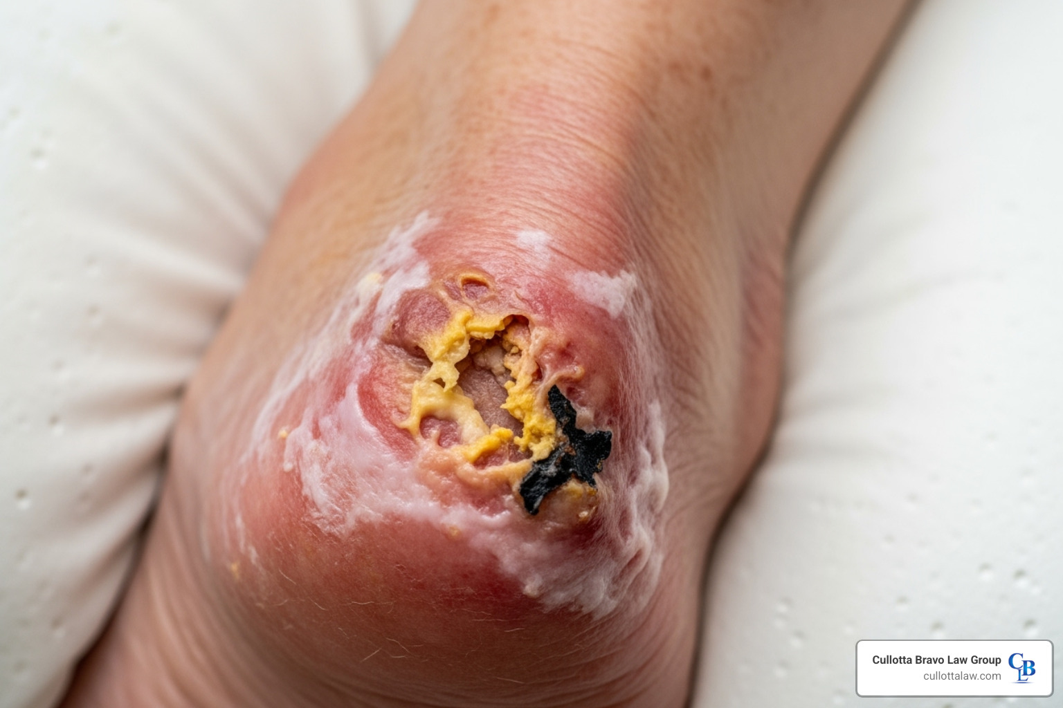 close-up of a pressure sore on a heel - Nursing home lawsuit