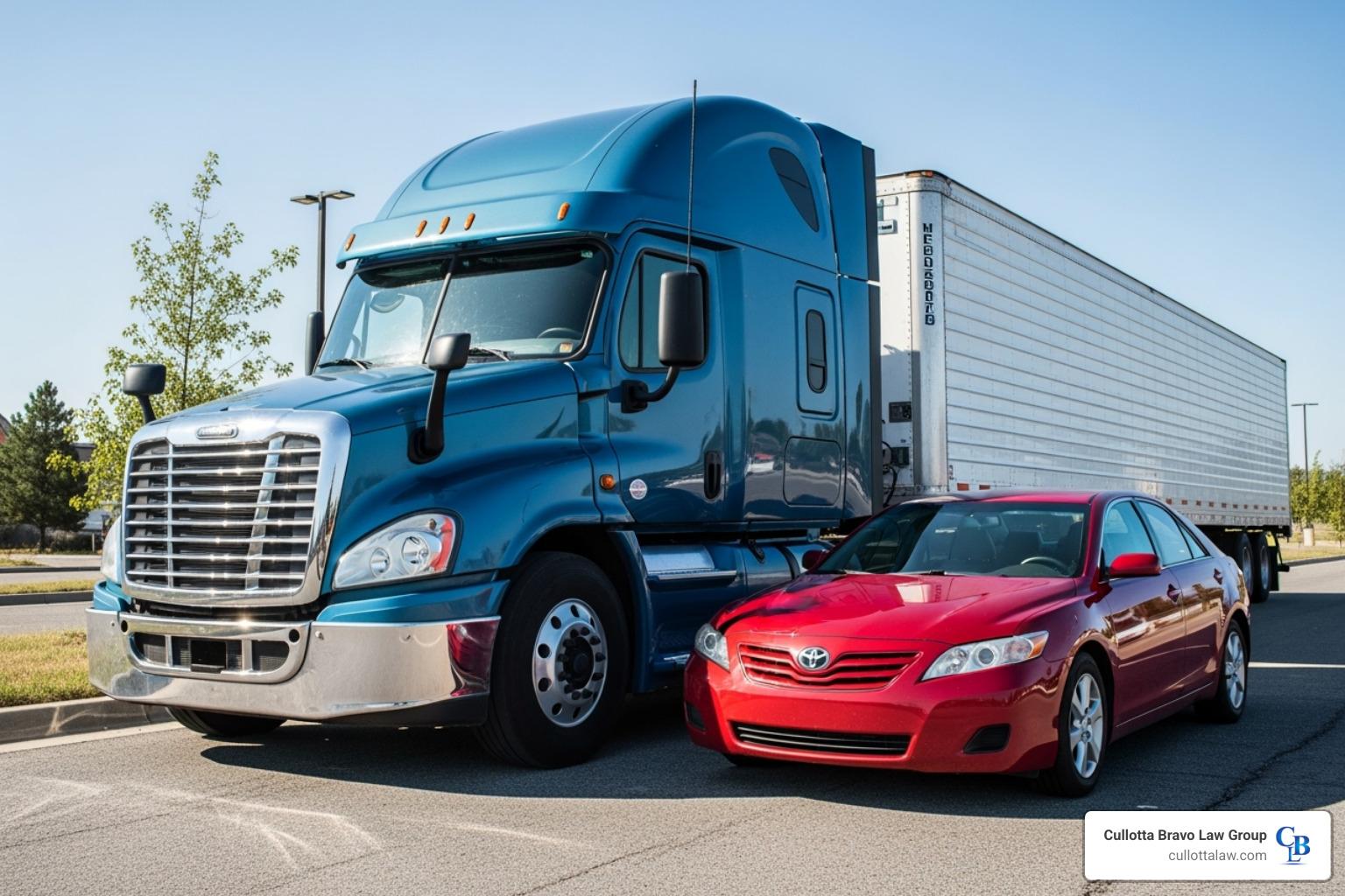 comparing the size of a semi-truck to a passenger car - Truck accident legal advice