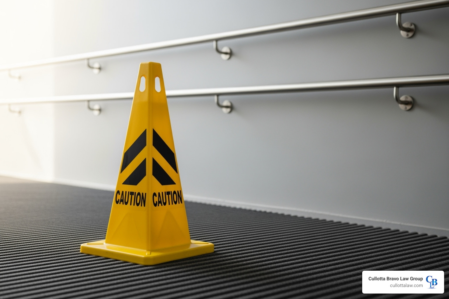 safety cones, anti-slip mats, and handrails - Slip and fall