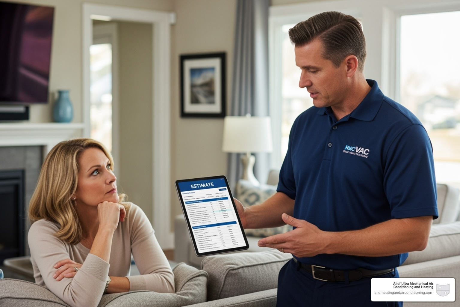 a technician providing a written estimate to a homeowner - new ac unit houston a technician providing a written estimate to a homeowner - new ac unit houston