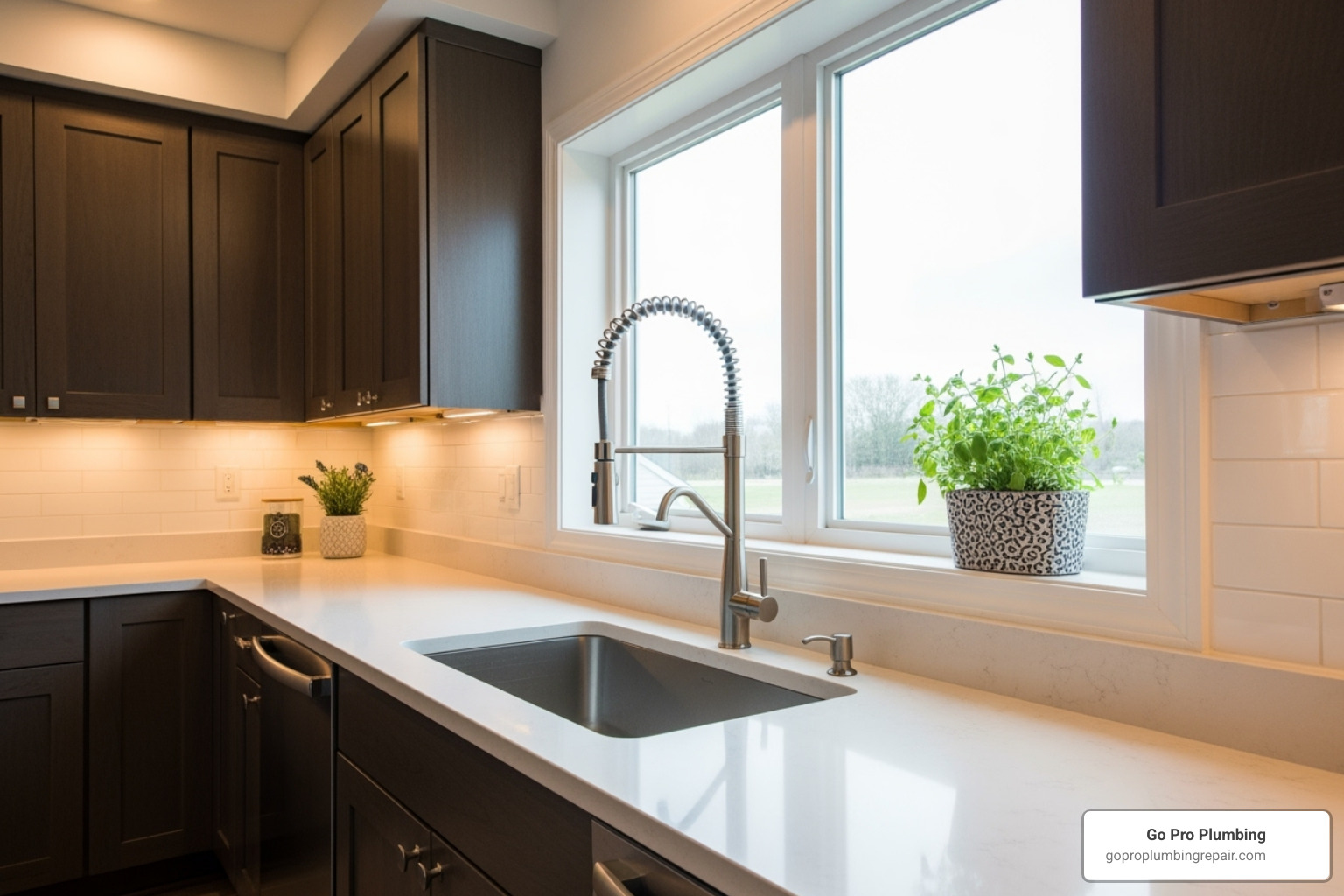 Modern, stylish kitchen with a new faucet and sink - faucet and sink repair