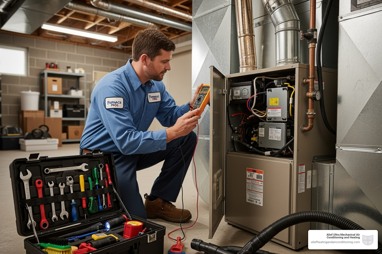 HVAC technician performing a furnace tune-up - furnace repair for all brands houston