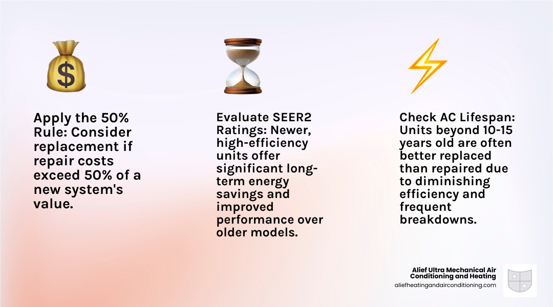 table comparing long-term costs of repairing an older unit versus installing a new one - ac repair houston infographic 3_facts_emoji_light-gradient