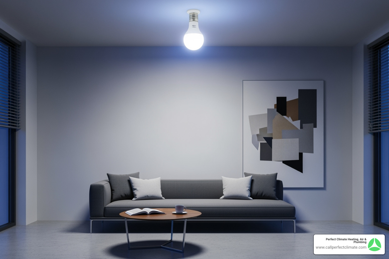 bright LED light bulb illuminating a room - home energy audit bright LED light bulb illuminating a room - home energy audit