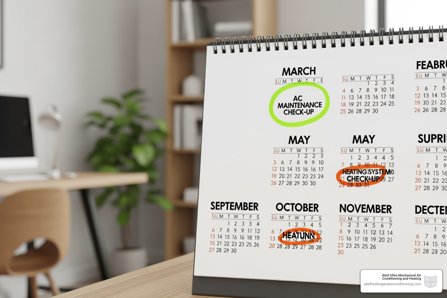calendar with seasonal maintenance check-ups marked - trustworthy hvac houston calendar with seasonal maintenance check-ups marked - trustworthy hvac houston
