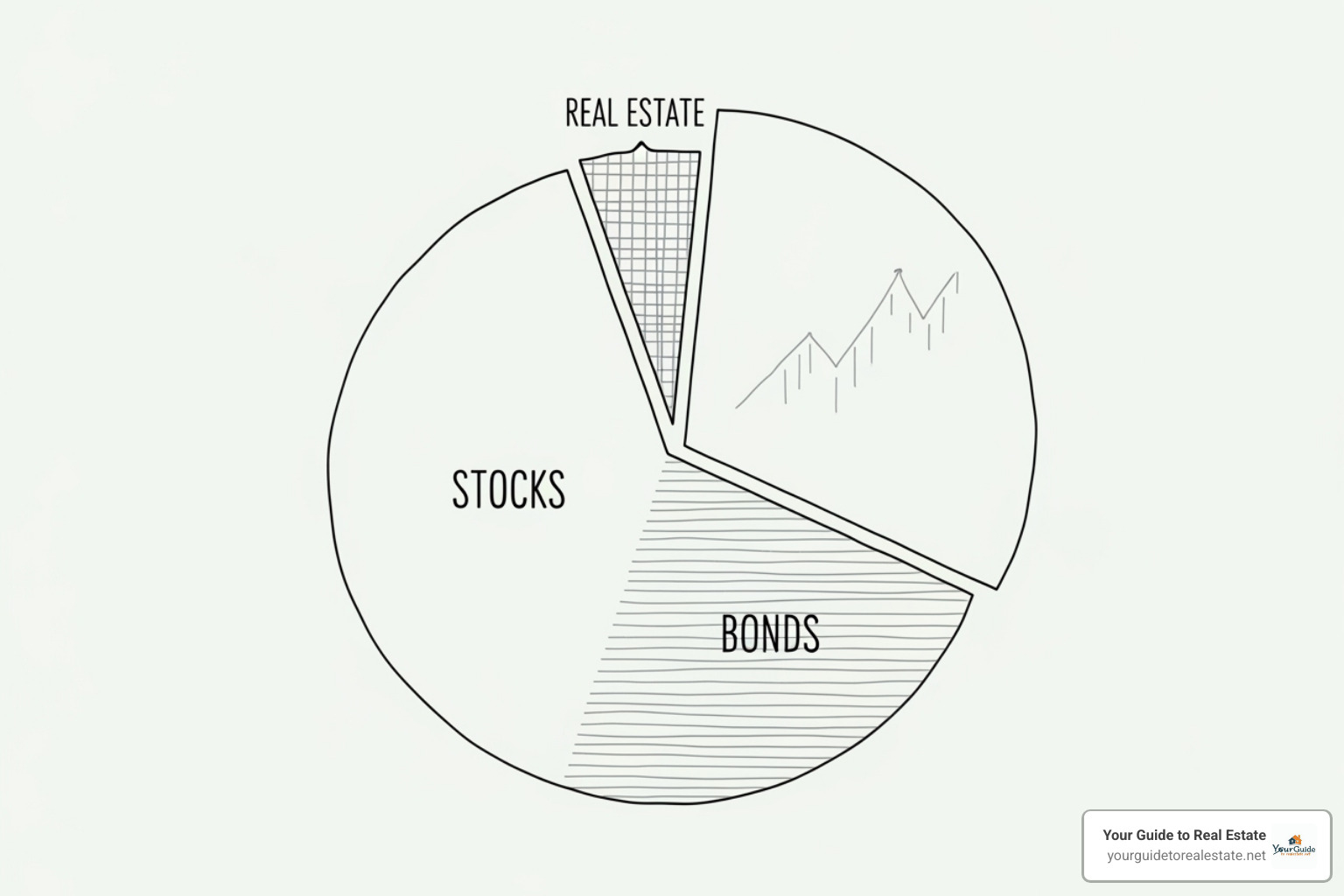 pie chart showing a diversified investment portfolio including stocks, bonds, and real estate - difference between stocks and bonds