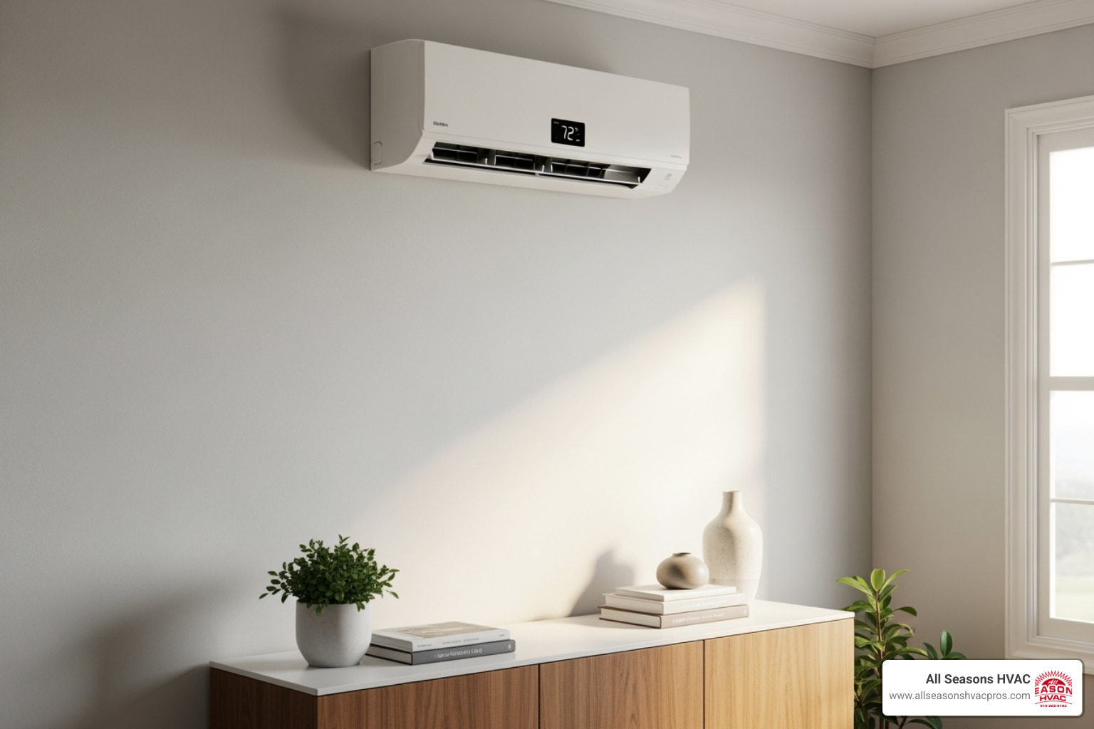 Modern ductless mini-split unit on a wall - reliable hvac des moines ia Modern ductless mini-split unit on a wall - reliable hvac des moines ia