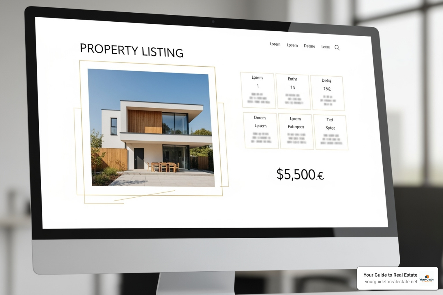 property listing on a website with a clean, minimalist gold border - gold border