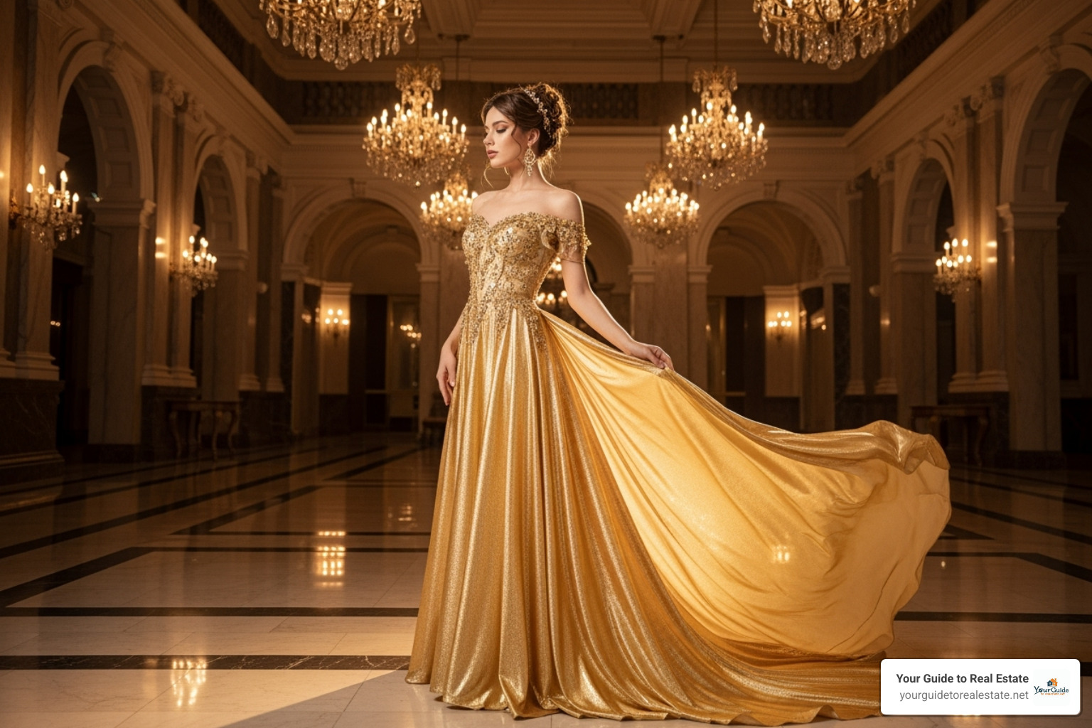 a person wearing a golden-colored dress - gold in spanish