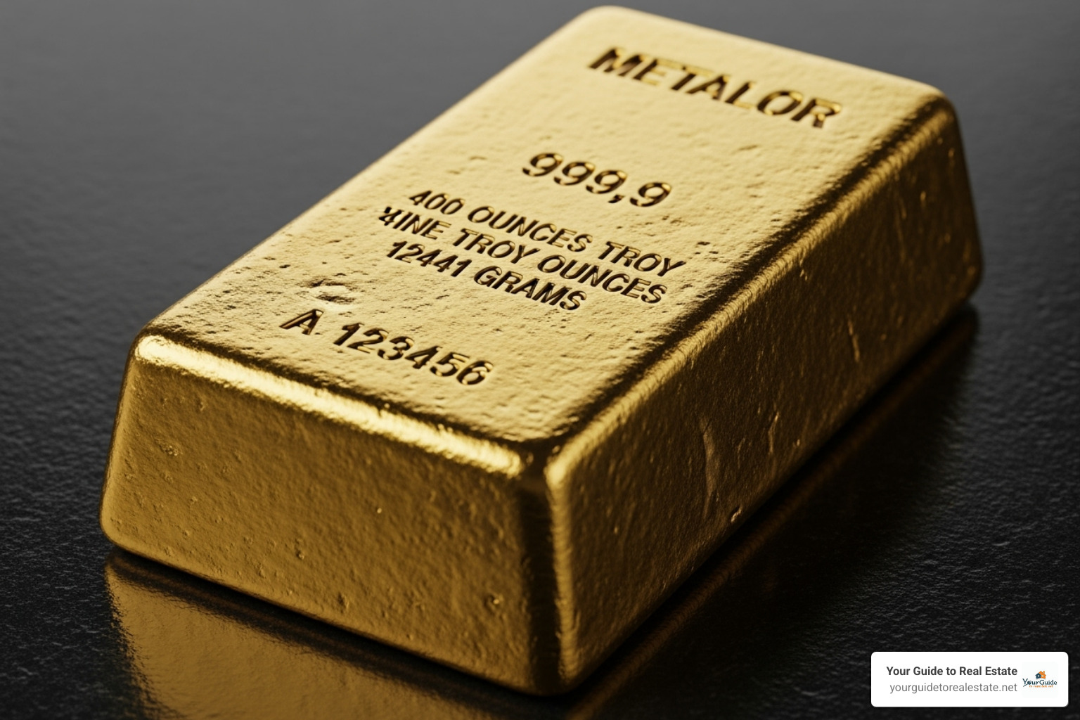 of a 400 oz Good Delivery gold bar showing its markings - how much does a gold bar weigh