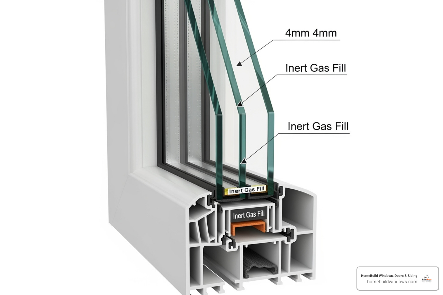 cross-section of a triple-pane window - energy efficient windows Chicago