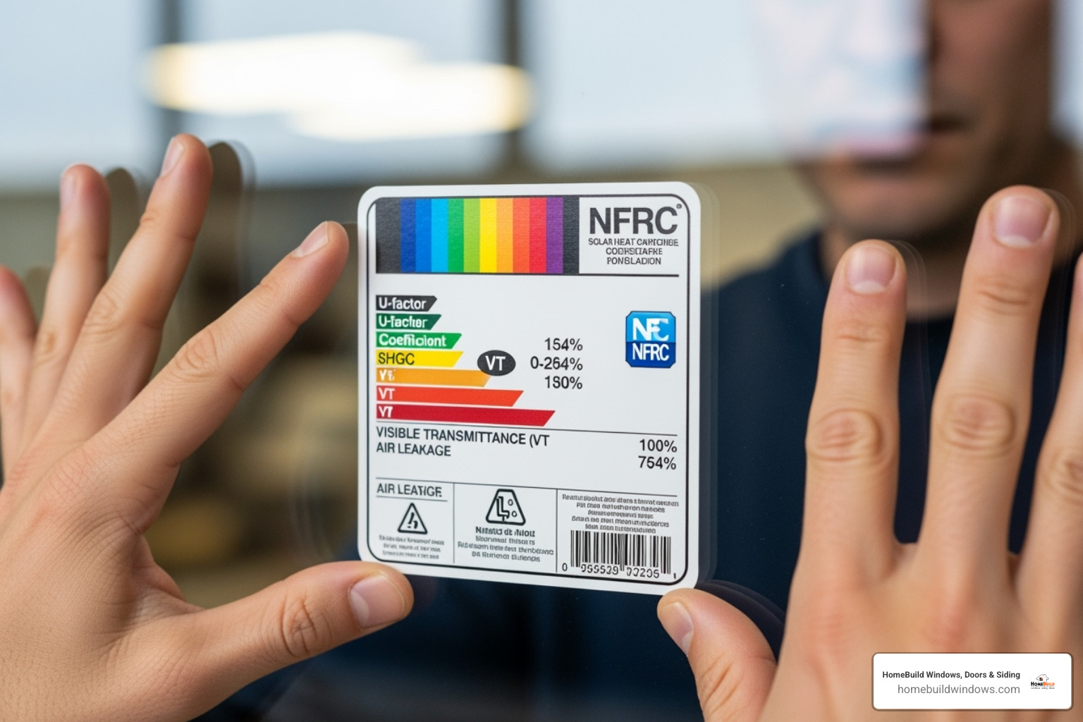 person examining an NFRC label on a new window - how to make windows energy-efficient