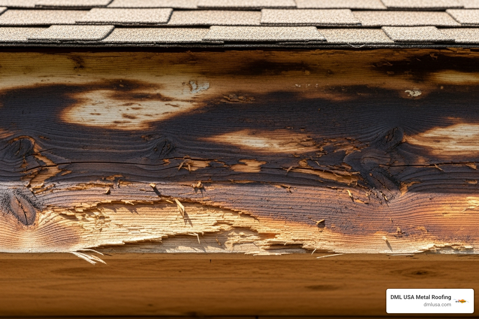 Water stains and rot on a fascia board where a roof lacks proper edge protection - Metal roof edge protection Water stains and rot on a fascia board where a roof lacks proper edge protection - Metal roof edge protection