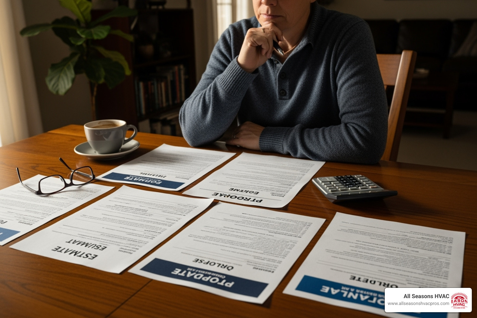 person comparing multiple written HVAC quotes - affordable hvac des moines ia person comparing multiple written HVAC quotes - affordable hvac des moines ia