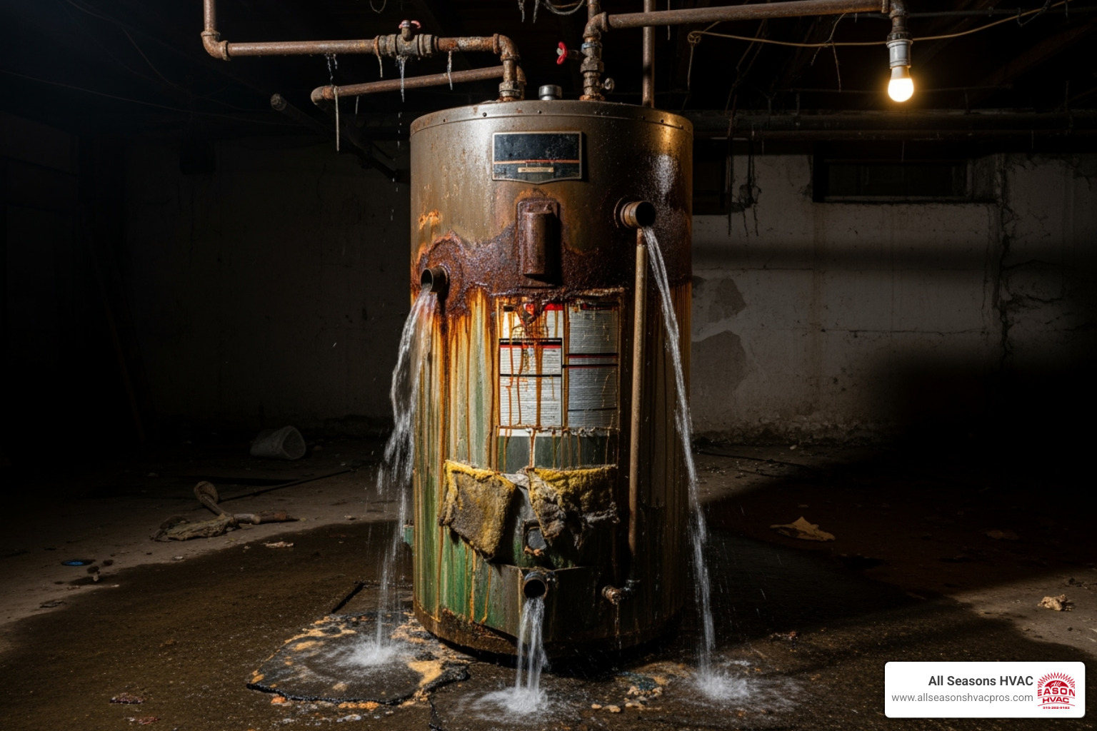 Corroded and leaking old water heater - commercial water heater des moines ia