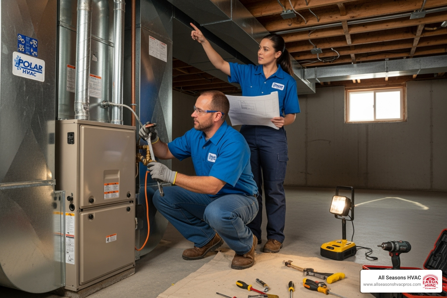 technicians professionally installing an indoor furnace unit - hvac installation des moines ia technicians professionally installing an indoor furnace unit - hvac installation des moines ia
