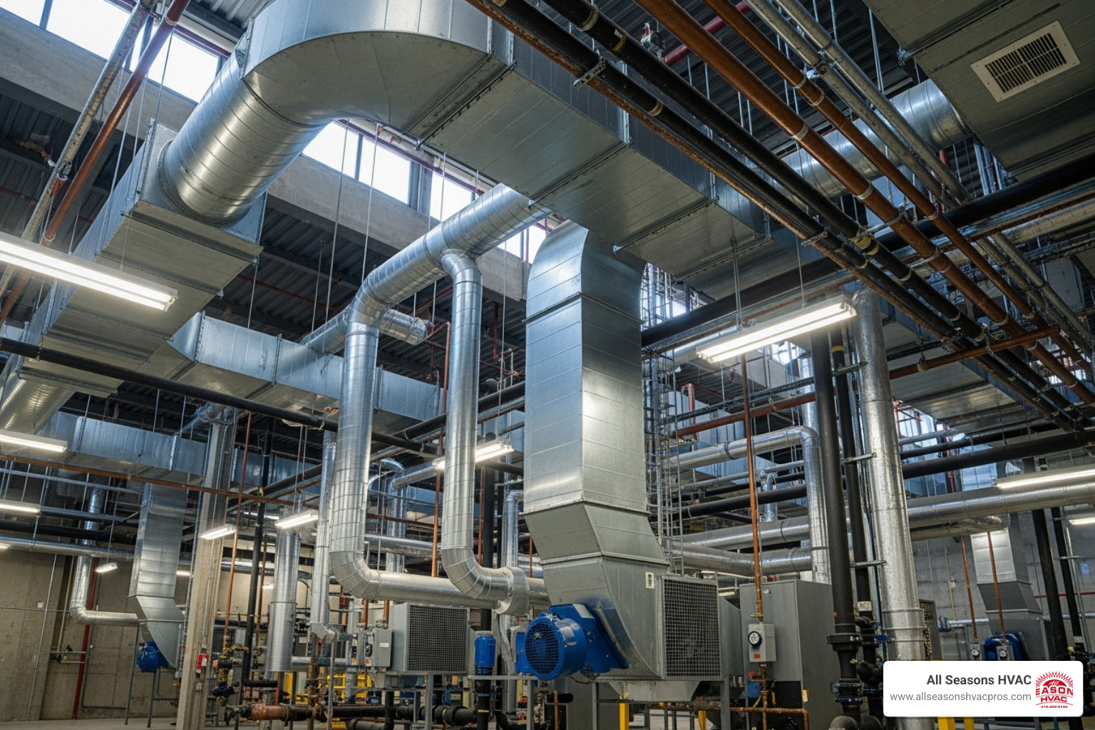 Complex commercial ductwork in a large building - commercial hvac installation altoona ia Complex commercial ductwork in a large building - commercial hvac installation altoona ia