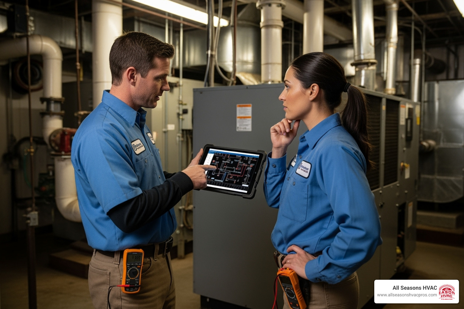 two technicians discussing a repair plan - ac repair ankeny ia two technicians discussing a repair plan - ac repair ankeny ia