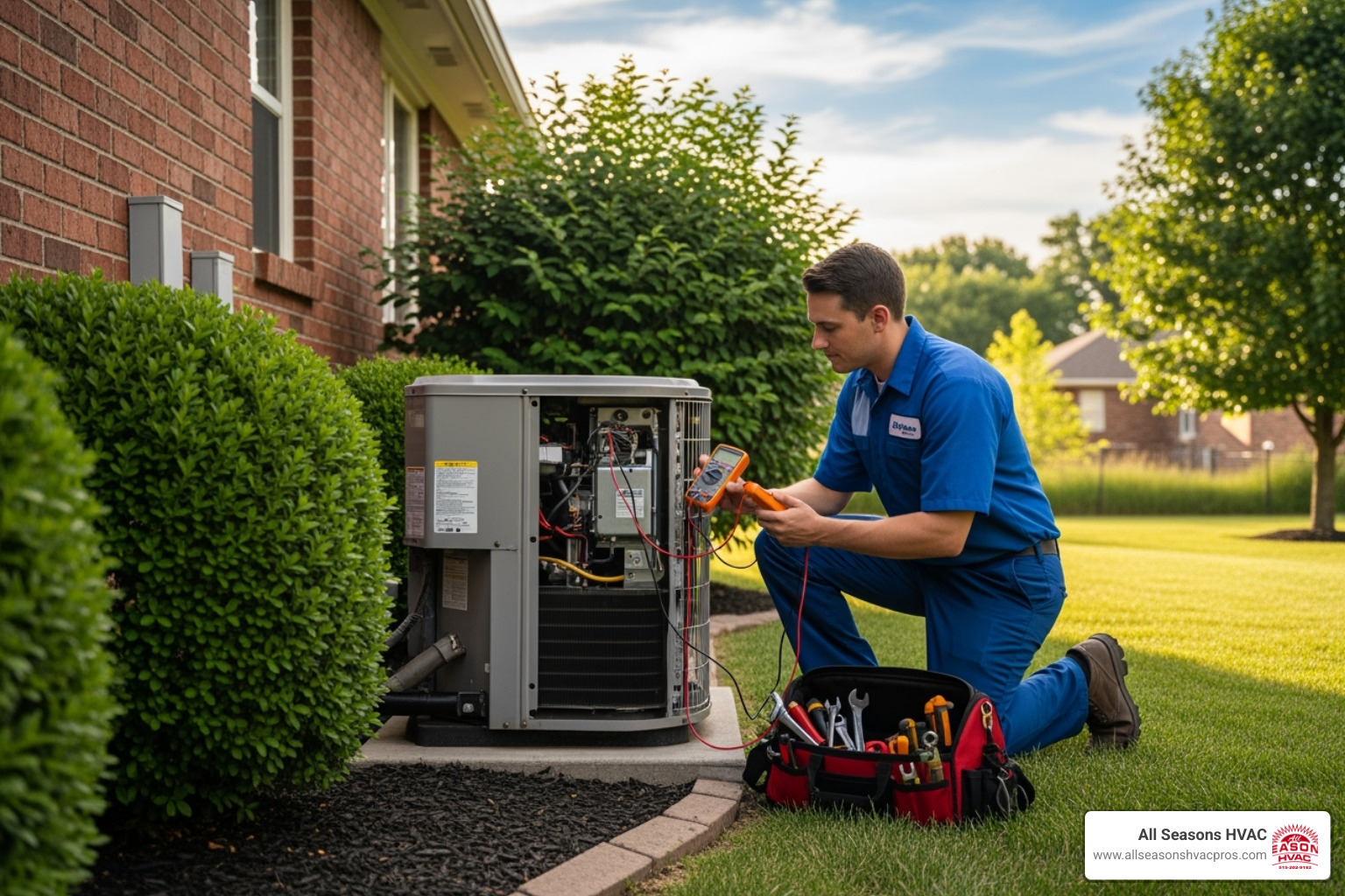 certified technician performing routine maintenance on an air conditioner unit - home comfort granger ia certified technician performing routine maintenance on an air conditioner unit - home comfort granger ia