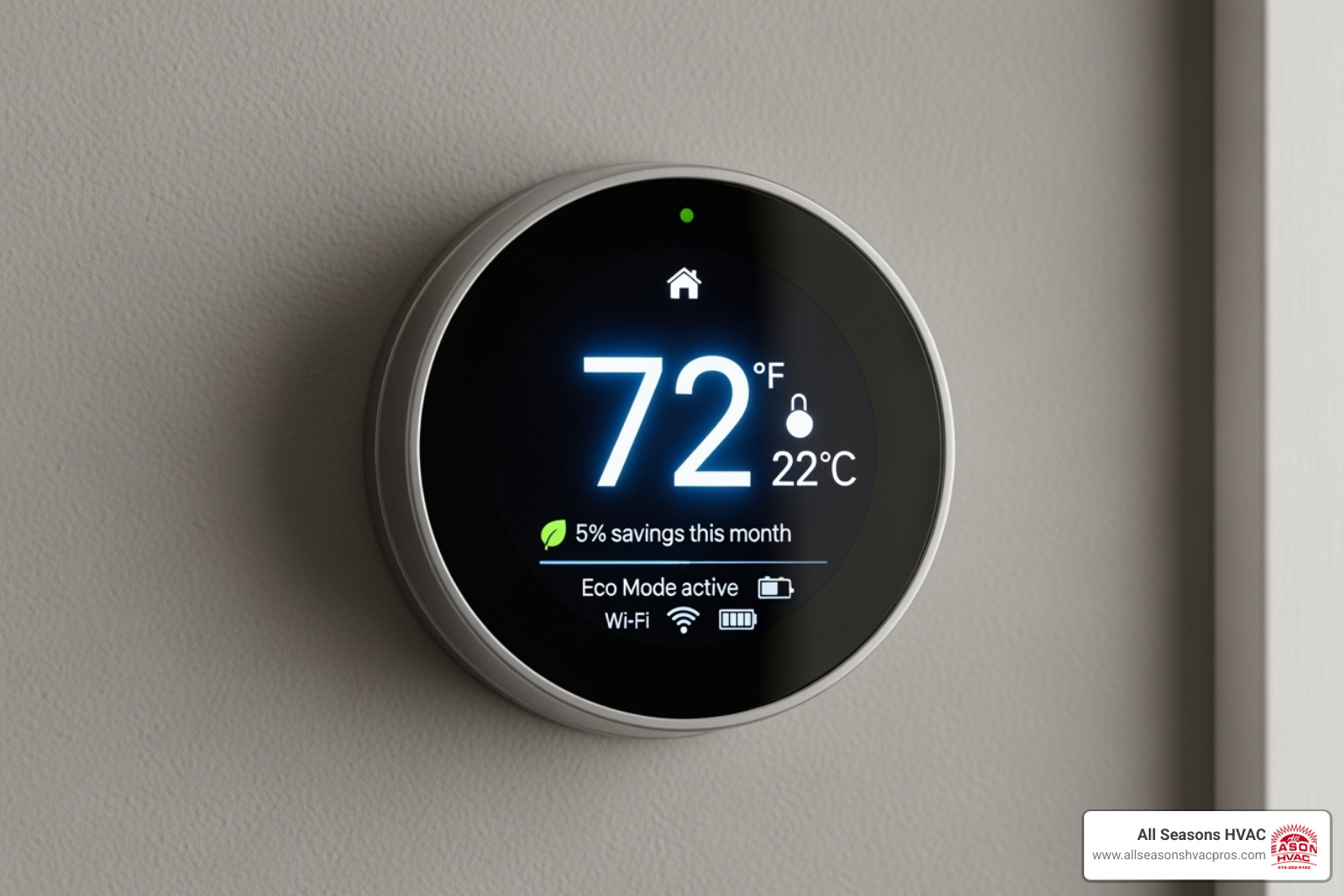 modern smart thermostat displaying energy savings and home temperature - home comfort granger ia modern smart thermostat displaying energy savings and home temperature - home comfort granger ia