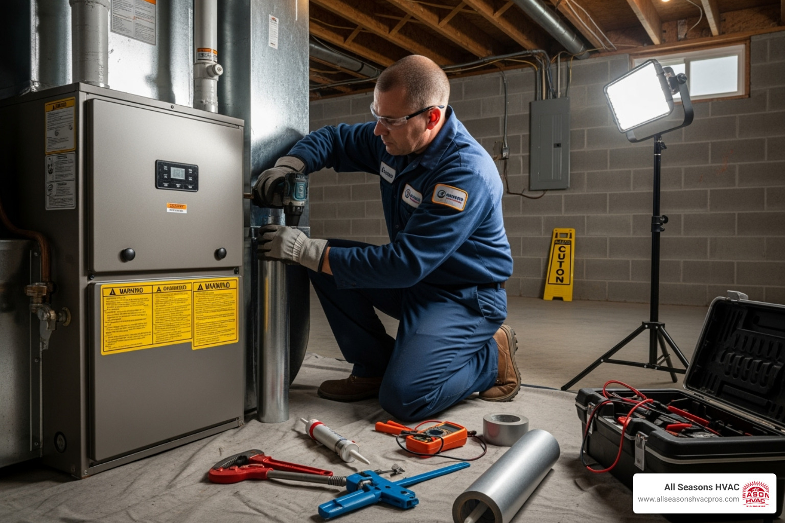 Certified technician installing a new furnace - heating installation altoona ia Certified technician installing a new furnace - heating installation altoona ia