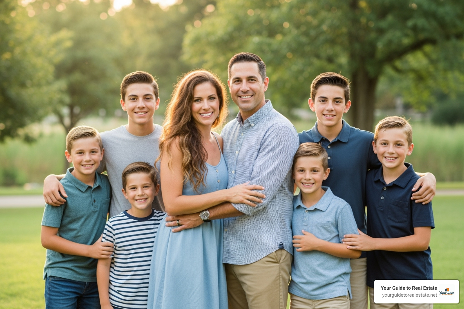 Tracey Gold smiling with her husband Roby Marshall and their four sons - tracy gold