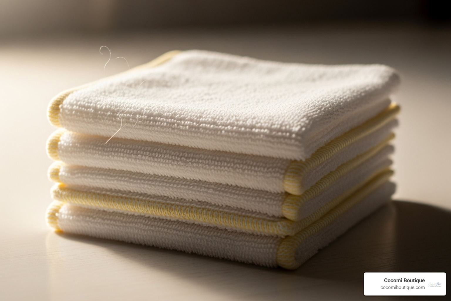 A neat stack of soft baby washcloths - baby bath towels